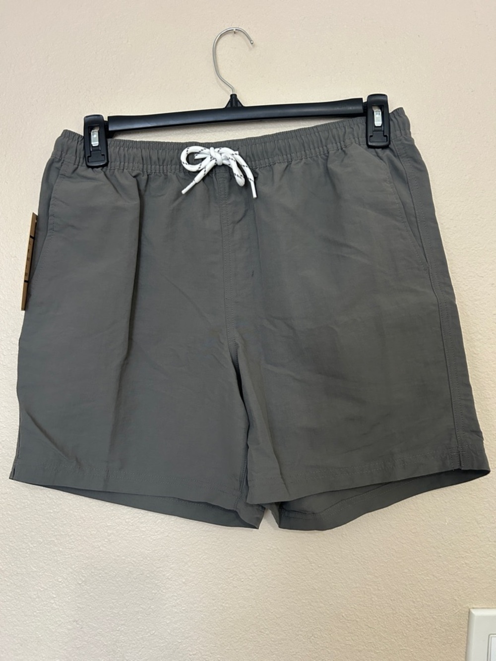 Men's Gray Nylon Shorts with White Drawstring